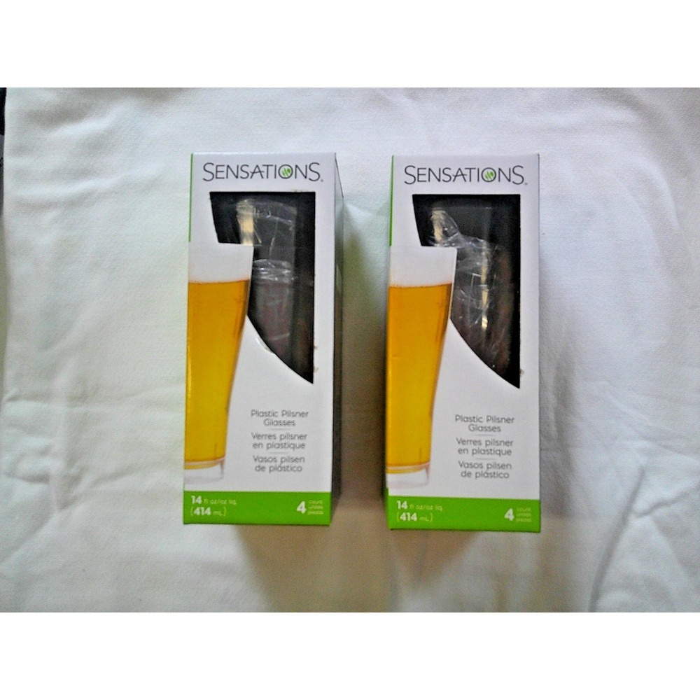 Sensations Plastic Pilsner Beer Glasses Set of 4‎ 14 Oz New X 2 Boxes